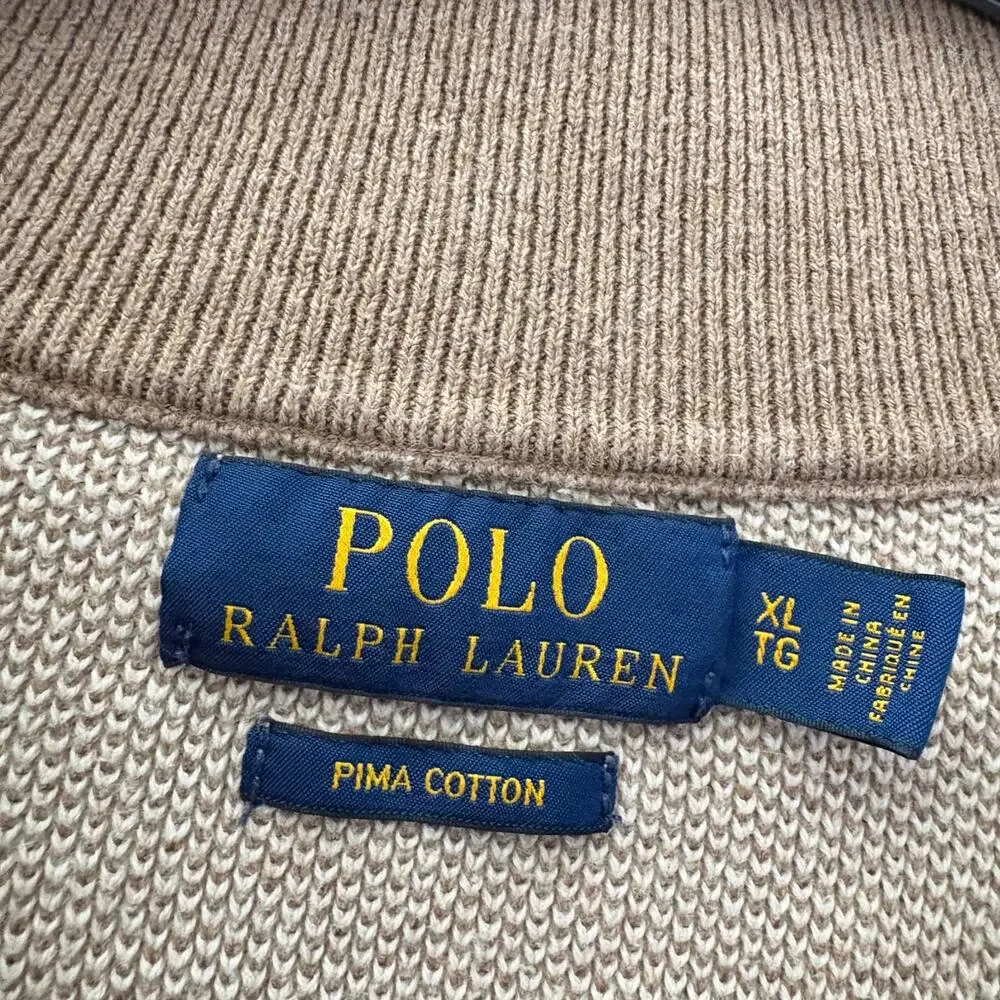 Polo Ralph Lauren Pima Cotton 1/4 Zip Pullover Sweater Tan Beige XL - Picture 7 of 7